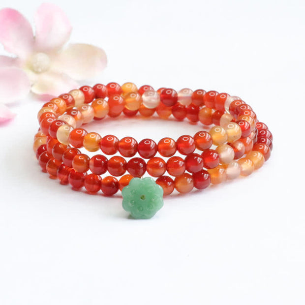 Buddha Stones Natural Red Agate Jade Lotus Confidence Blessing Auspicious Bracelet Bracelet BS 3
