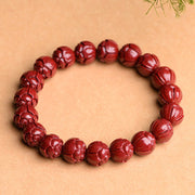 Buddha Stones Natural Cinnabar Om Mani Padme Hum Fret Pattern Lotus Blessing Bracelet Bracelet BS 7