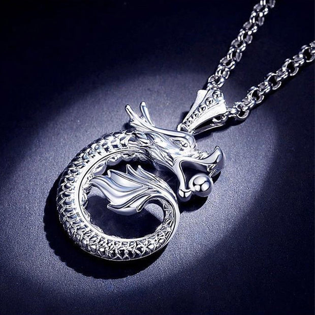 Buddha Stones 990 Sterling Silver Auspicious Dragon Playing Bead Luck Necklace Pendant