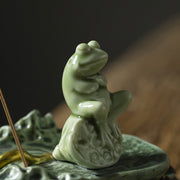 Buddha Stones Leaf Meditation Frog Pattern Healing Ceramic Incense Burner Decoration Incense Burner BS 18