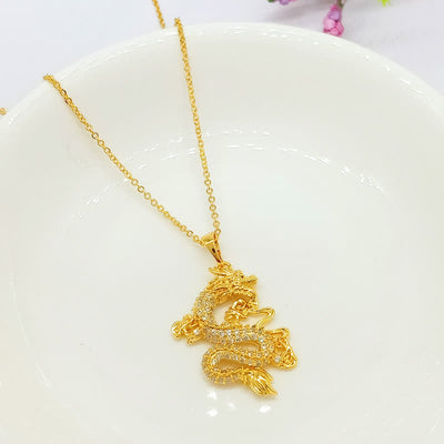 Buddha Stones Gold Dragon Protection Necklace Pendant Necklaces & Pendants BS Dragon