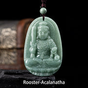 Buddha Stones Chinese Zodiac Natal Buddha Natural Jade Wealth Prosperity Necklace Pendant Necklaces & Pendants BS Rooster-Acalanatha