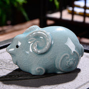 Buddha Stones Chinese Zodiac Wealth Ceramic Tea Pet Home Figurine Decoration Decorations BS Goat 8cm*5cm*4.5cm