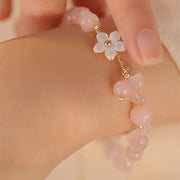 Buddha Stones 14k Gold Plated Natural Pink Crystal Flower Love Bracelet Bracelet BS 6