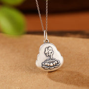 Buddha Stones 990 Sterling Silver Laughing Buddha Lotus Engraved Wealth Luck Necklace Pendant Necklaces & Pendants BS 2