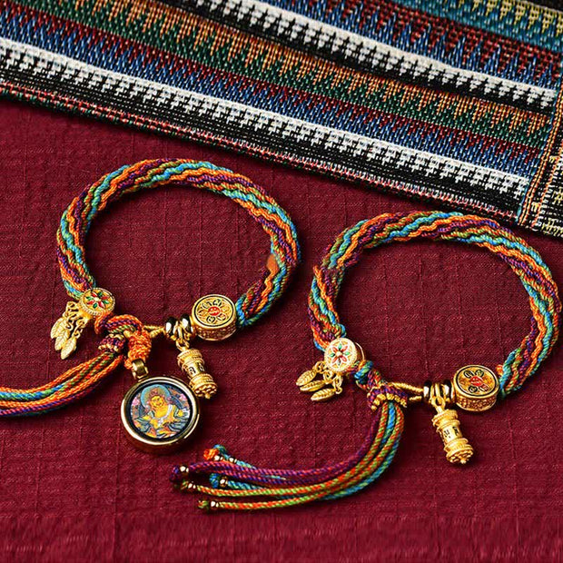 Buddha Stones Tibetan Luck Reincarnation Knot Prayer Wheel Dream Catcher Braid String Bracelet Bracelet BS 1