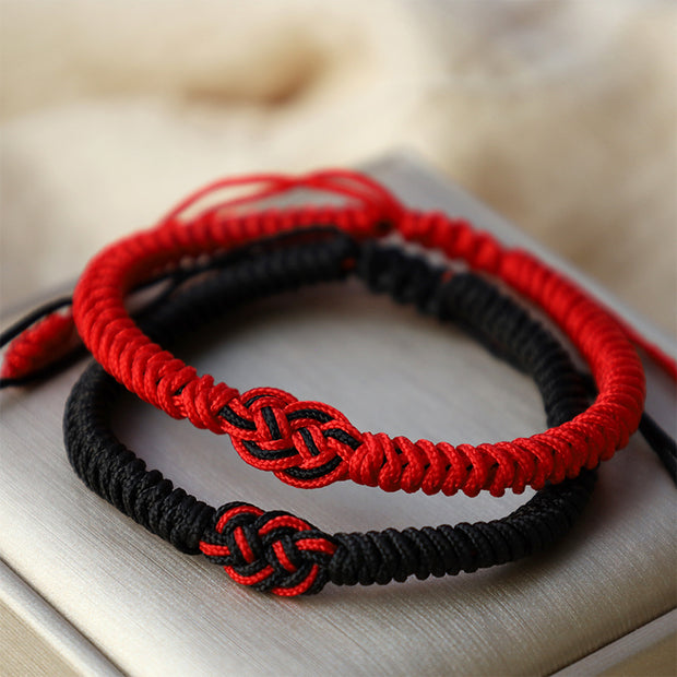 Buddha Stones 2Pcs Tibetan Luck Chinese Knot Protection String Bracelet Bracelet BS Red&Black(Bracelet Size 16-27cm)