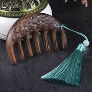 Buddha Stones Green Sandalwood Plum Blossom Flowers Lotus Koi Fish Engraved Soothing Tassel Comb