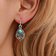 Buddha Stones Retro Turquoise Friendship Strength Hook Drop Dangle Earrings