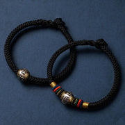 Buddha Stones 925 Sterling Silver Tibet Handmade Om Mani Padme Hum Luck Protection King Kong Knot Braided Bracelet