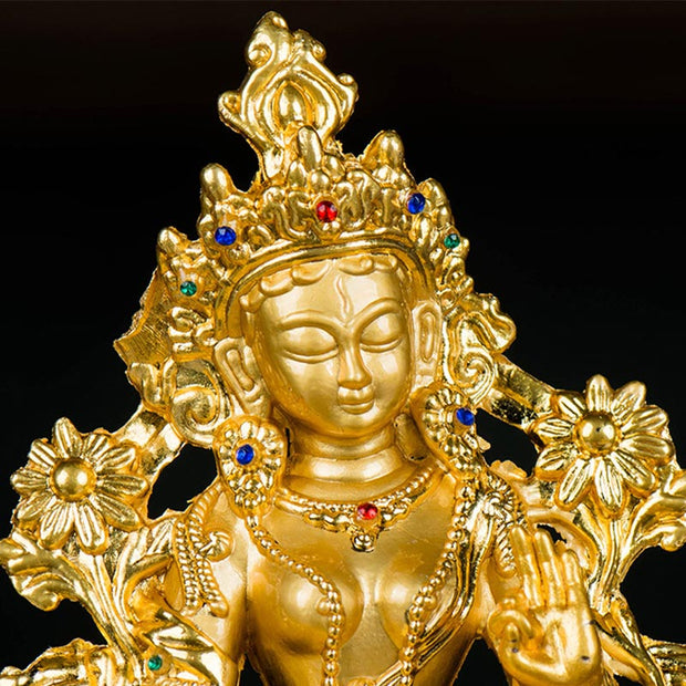 Buddha Stones Bodhisattva White Tara Hope Protection Gold Plated Statue Decoration Decorations BS 6