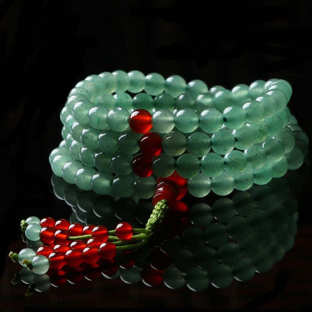 Buddha Stones 108 Beads Green Aventurine Red Agate Luck Mala Bracelet Mala Bracelet BS 6mm*108 Green Aventurine&Red Agate