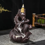 Buddha Stones Dragon Lotus Pattern Strength Protection Ceramic Incense Burner Decoration Incense Burner BS 4
