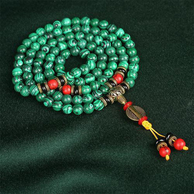 Buddha Stones Tibetan 108 Mala Malachite Beads Bracelet Necklace Bracelet BS 5