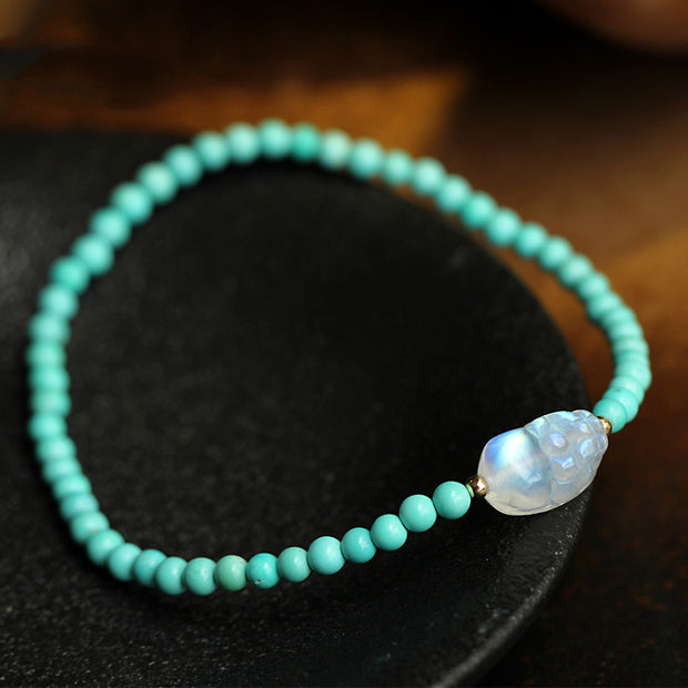 Buddha Stones Turquoise Moonstone PiXiu Protection Strength Bracelet Bracelet BS 6