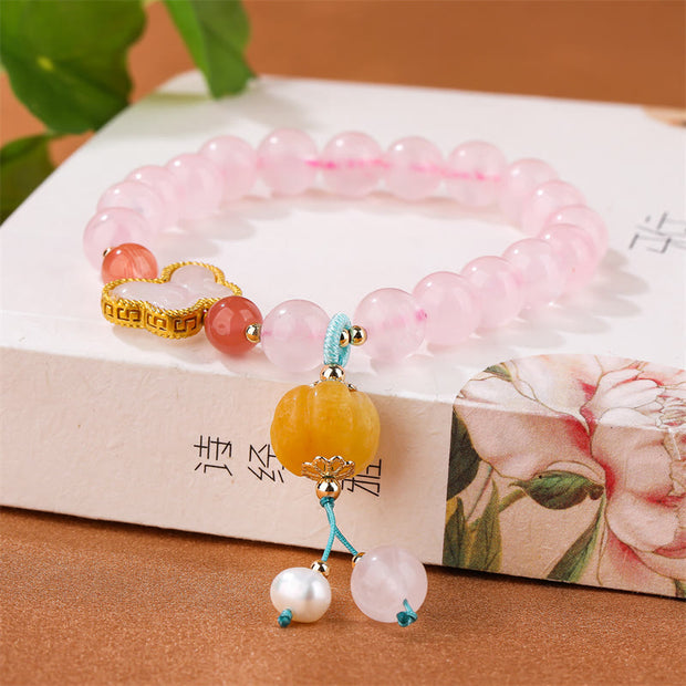 Buddha Stones Natural Pink Crystal Butterfly Pumpkin Love Bracelet Bracelet BS 5