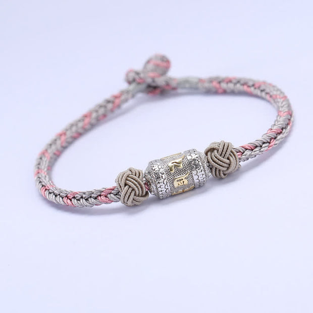 Buddha Stones 925 Sterling Silver Om Mani Padme Hum Prayer Wheel Luck Strength Red String Bracelet Bracelet BS Gray&Pink 18cm