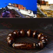 Buddha Stones Tibetan Natural Nine-Eye Dzi Bead Agate Wealth Blessings Bracelet