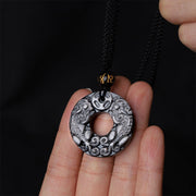 Buddha Stones Natural Silver Sheen Obsidian Double PiXiu Copper Coin Peace Buckle Protection Necklace Pendant Necklaces & Pendants BS 4