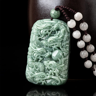 Buddha Stones Natural Jade Nine Dragons Protection Strength Amulet Bead String Necklace Pendant Necklaces & Pendants BS Jade(Prosperity♥Abundance)
