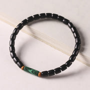 Buddha Stones Ebony Wood Malachite Shoushan Stone White Crystal Jade Balance Bracelet Bracelet BS 1