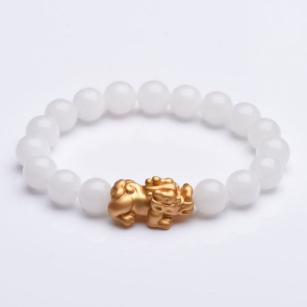 Buddha Stones Natural White Jade PiXiu Wealth Bracelet Bracelet BS 6