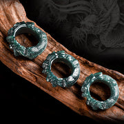 Buddha Stones Natural Cyan Jade Dragon Carved Success Ring Ring BS 6