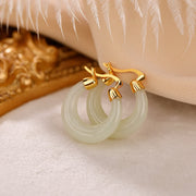 Buddha Stones Round Jade Cyan Jade Prosperity Luck Drop Earrings Earrings BS 2