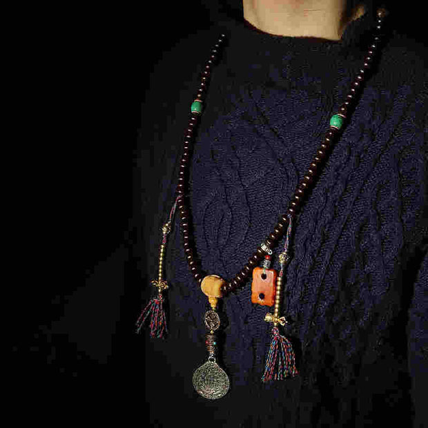 Buddha Stones Tibet 108 Mala Beads Purple Bodhi Seed Bagua Vajra Auspiciousness Bracelet Mala Bracelet BS 4