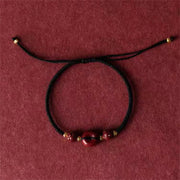 Buddha Stones Handmade Lotus Cinnabar Peace Buckle Blessing Braid Bracelet Bracelet BS 18