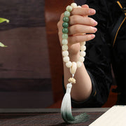 Buddha Stones Natural Gradient Bodhi Seed Fortune Money Bag Lotus Wisdom Tassel Wrist Mala Wrist Mala BS 12