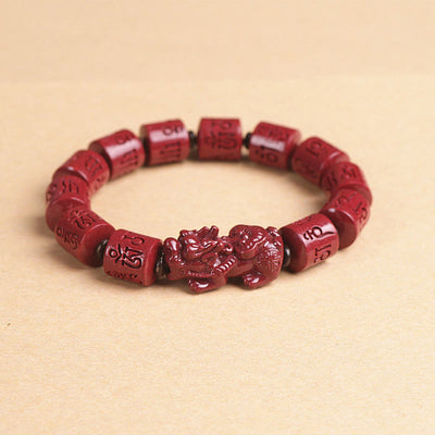 Buddha Stones Natural PiXiu Cinnabar Om Mani Padme Hum Wealth Luck Protection Bracelet