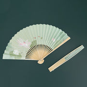 Buddha Stones Lotus Flowers Leaf Koi Fish Handheld Paper Bamboo Folding Fan