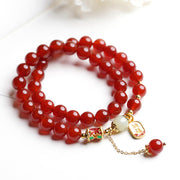 Buddha Stones Natural Red Agate Hetian Jade Fu Character Confidence Charm Bracelet Bracelet BS Red Agate Double Wrap Bracelet&Fu Character