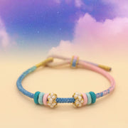 Buddha Stones Handmade Eight Thread Peace Knot Peach Blossom Knot Luck Rope Braided Bracelet Bracelet BS Stars(Blue Pink) (Wrist Circumference 14-18cm)