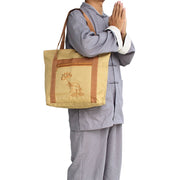 Buddha Stones Spiritual Mind Practice Lotus Embroidery Pattern Canvas Shoulder Bag Tote Bag Bag BS 7