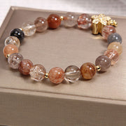 Buddha Stones Multicolored Rutilated Quartz Citrine Wealth Protection Flower Bracelet Bracelet BS 2