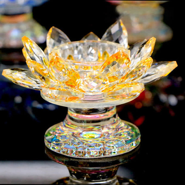 Buddha Stones Lotus Flower Crystal Candle Holder Home Office Offering Decoration Candle Holder BS Gold