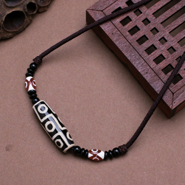 Buddha Stones Tibetan Nine-Eye Dzi Bead Protection String Necklace Necklaces & Pendants BS Black