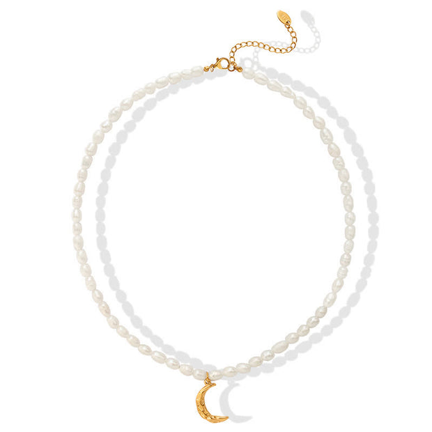 Buddha Stones Pearl Crescent Moon Calm Necklace Pendant Necklaces & Pendants BS 9