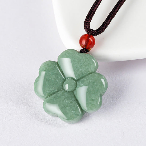 Buddha Stones Natural Lucky Four Leaf Clover Jade Prosperity Necklace Pendant Necklaces & Pendants BS 1