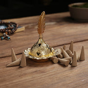 Buddha Stones Gold Gourd Star Feather Spiritual Meditation Mini Alloy Metal Incense Burner