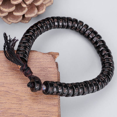 Buddha Stones Tibetan Coconut Shell Beads Engraved Om Mani Padme Hum Mantra Positive String Bracelet Bracelet BS Coconut Shell(Happiness♥Positive)