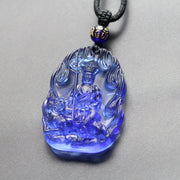 Buddha Stones Ksitigarbha Buddha Liuli Crystal Serenity Amulet Necklace Pendant Necklaces & Pendants BS Blue Ksitigarbha