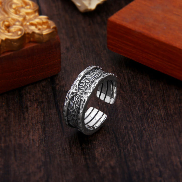 Buddha Stones 925 Sterling Silver Retro Tang Dynasty Flower Design Luck Adjustable Ring Ring BS 1