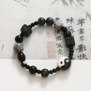 Buddha Stones Black Onyx Picasso Jasper Bead Yin Yang Fortune Protection Bracelet Bracelet BS 11