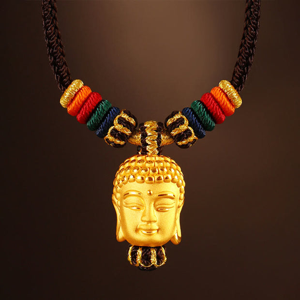 Buddha Stones 999 Gold Buddha Head Serenity Handcrafted Rope Necklace Pendant