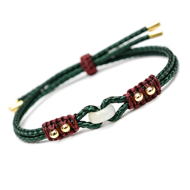 Buddha Stones Round Peace Buckle Jade Abundance Wealth String Bracelet Bracelet BS Green(Wrist Circumference 14-18cm)