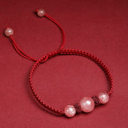 Buddha Stones Natural Strawberry Quartz Crystal Love Red String Weave Bracelet Anklet Bracelet BS 4