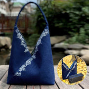 Buddha Stones Handmade Embroidery Pattern Canvas Shoulder Bag Tote Bag Set Bag BS 1